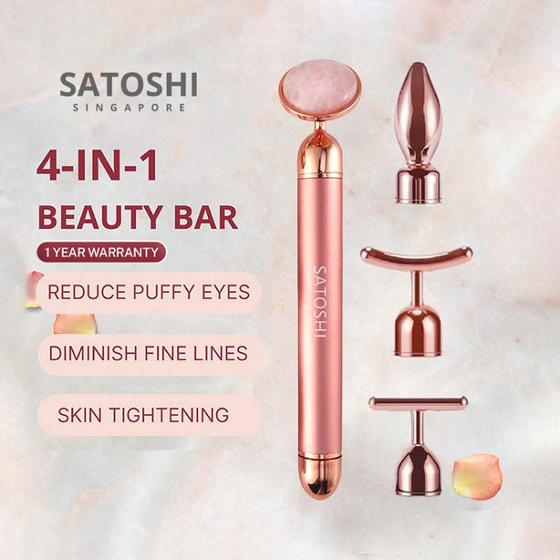 Satoshi Premium 4-in-1 Electrical Jade Beauty Bar Face Massager Tool Rose Quartz Face Lifting Slimming