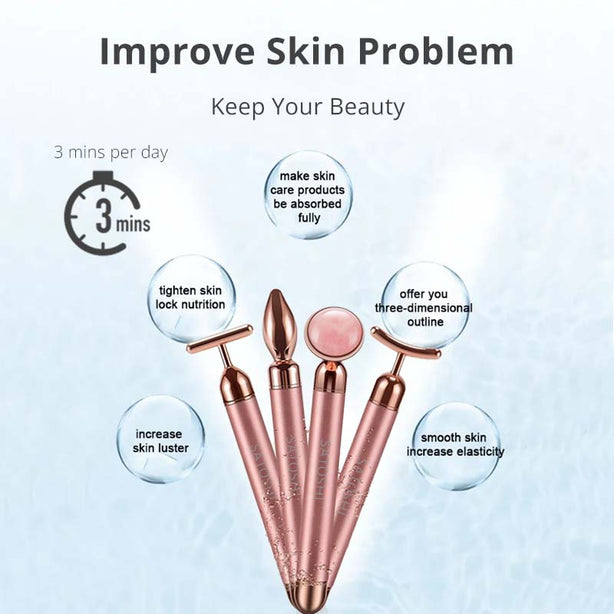 Satoshi Premium 4-in-1 Electrical Jade Beauty Bar Face Massager Tool Rose Quartz Face Lifting Slimming