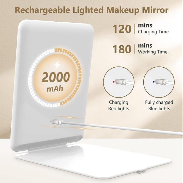 StitchesandTweed Portable Travel Makeup Mirror, Portable Ultra Slim Lighted with 10X Magnifying Mirror