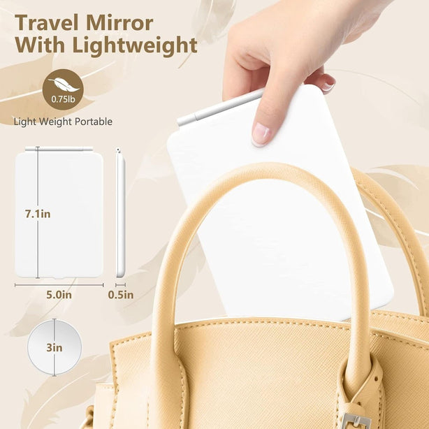 StitchesandTweed Portable Travel Makeup Mirror, Portable Ultra Slim Lighted with 10X Magnifying Mirror