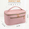 StitchesandTweed Travel Cosmetic Bag, Large Capacity Vegan Leather Travel Make Up Bag, Cosmetic Storage Bag with Carrying Handle - Rose Tyrien