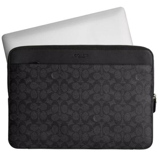 Coach Laptop Case In Signature Canvas in Charcoal/ Black CW378