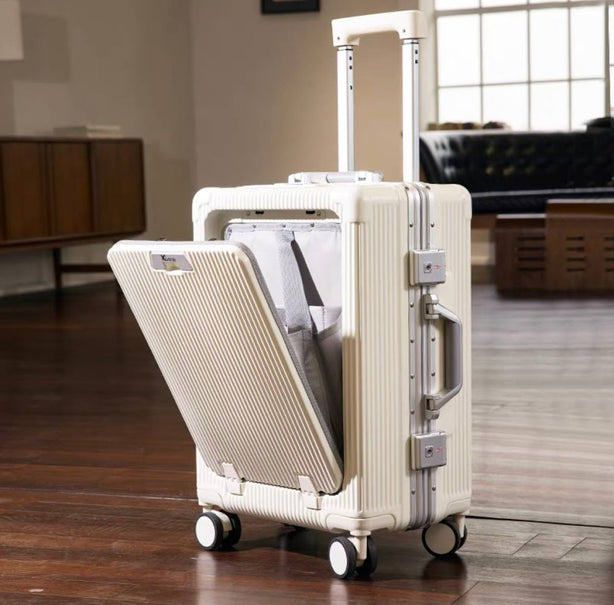 Front flap Aluminum Frame Luggage with USB Charging Port