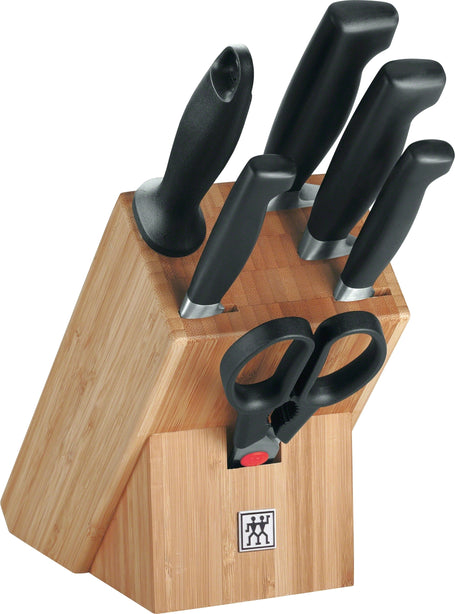 Zwilling Four Star Knife Block Set, 7 Pcs - Paring, Utility, Slicing, Chef'S Knife, Sharpening Steel, Multi Purpose Shear And Wooden Block