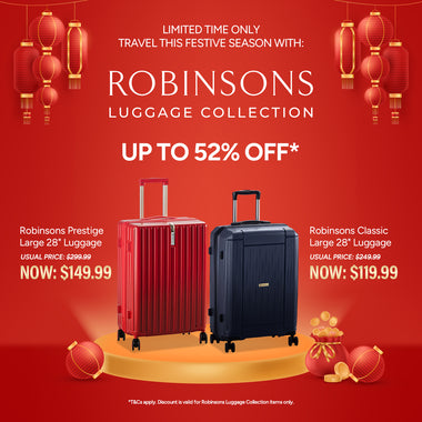 Embark on a Prosperous Journey this Chinese New Year with Robinsons Prestige Luggage in Red 🧧