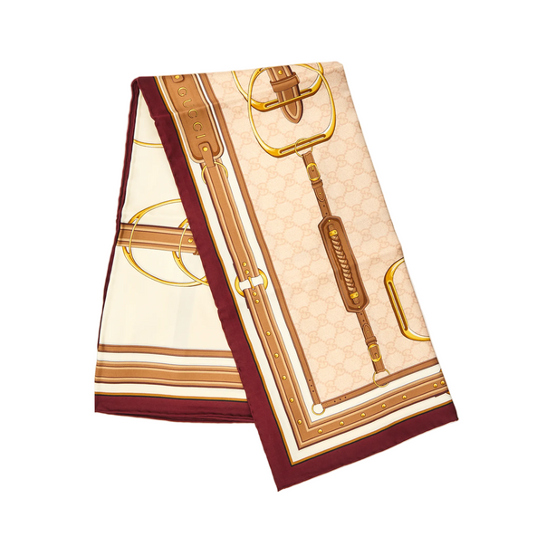 Printed Silk Twill Carré in Beige
