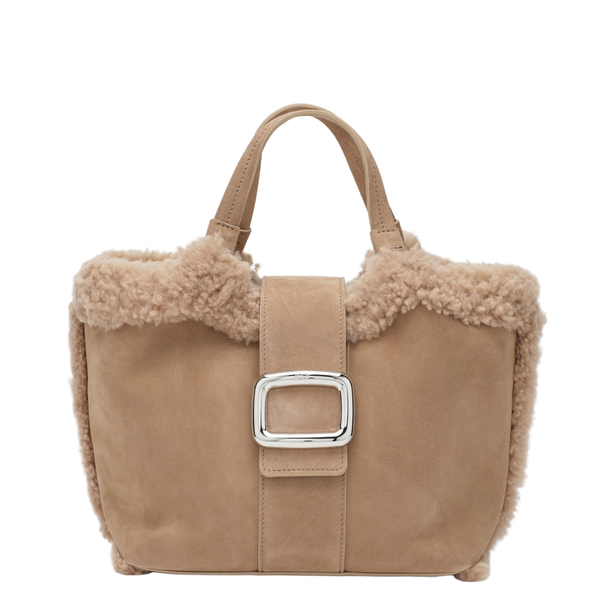 Viv' Choc Goatskin Suede Shopping Bag - Sand Beige