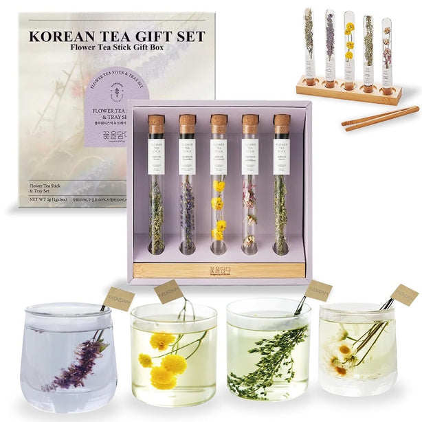 [KKOKDAM] Flower Teastick & Wood Tray Gift Set