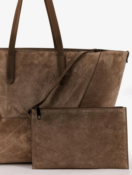 Brunello Cucinelli BC Duo suede shoulder bag with engraved logo - Torba