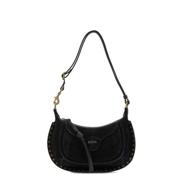 Moon Pocket Small Calf Suede Shoulder Bag - Black
