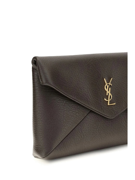 Saint Laurent Envelope leather Clutch - Chocolat Noir