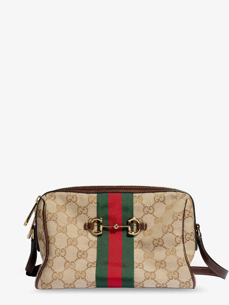 Gucci Camera bag GG fabric crossbody bag with metal Horsebit - Beige