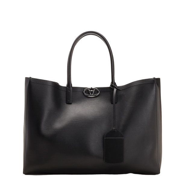 VLogo Calf Leather Shopping Bag - Nero