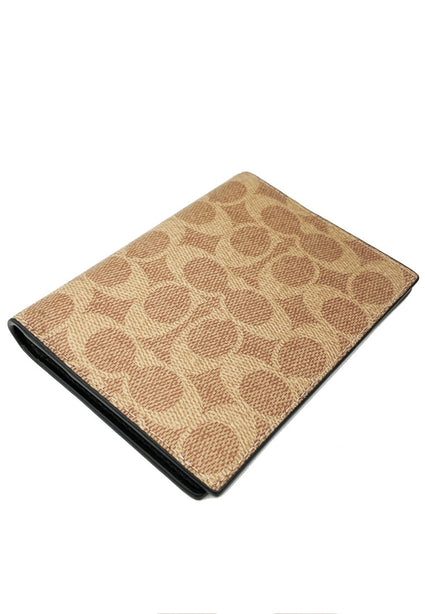 Coach Mens Passport Card Case In Signature Canvas - Tan/Black