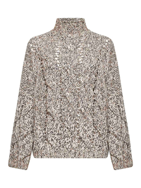 Soft Wool Cashmere Mohair Turtleneck Sweater with Braided Design