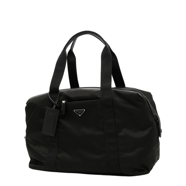 Re-Nylon Gabardine & Saffiano Leather Duffle Bag - Black