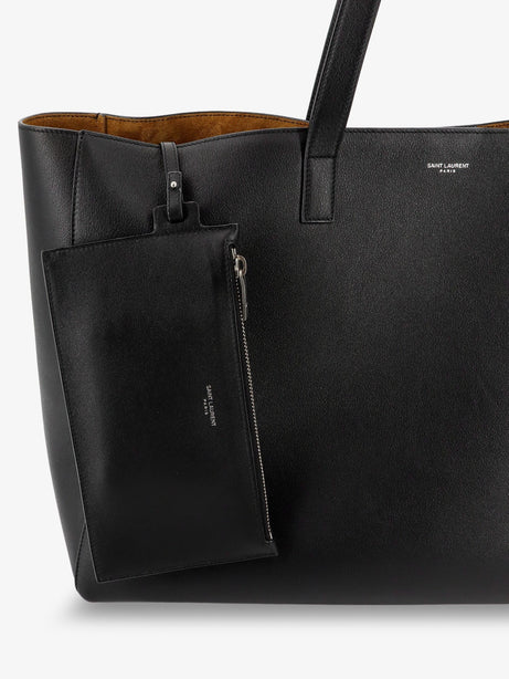 Saint Laurent Leather shopping bag with front logo - Nerorusticcamel