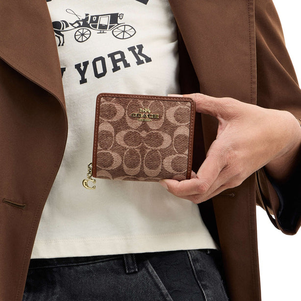 Coach Snap Wallet In Signature Chenille - Light Khaki/ Vintage Brown CCQ32