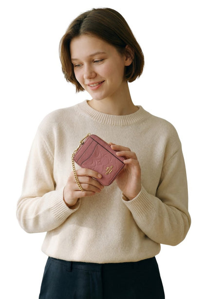 Coach Zip Card Case In Signature Leather - Peony