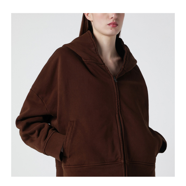 Brown Cotton Zip Up Sweatshirt