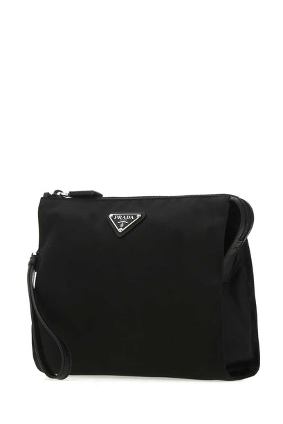 Logo Plaque Zipped Clutch Bag