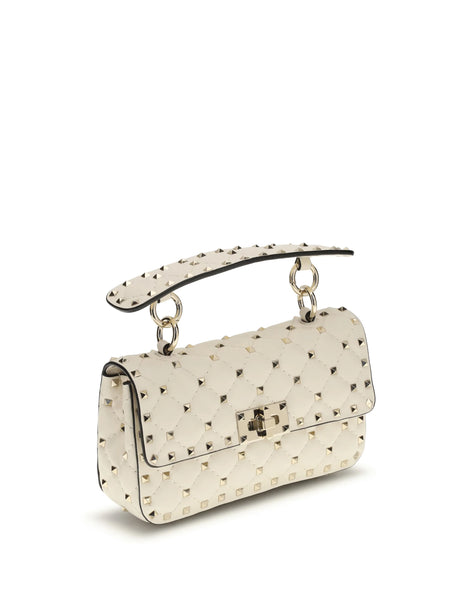 Valentino Garavani Rockstud Spike mini Top Handle Bag in nappa - Light Ivory