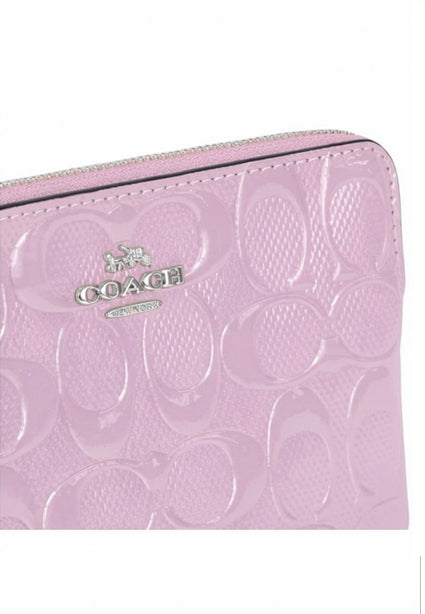 Coach Corner Zip Wristlet In Signature Leather With Heart Charm - Violet
