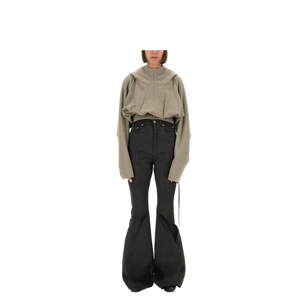 Cropped Hooded Tunic Sweatshirt