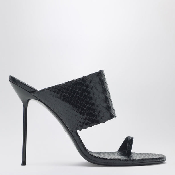 Lidia Python Effect Black Leather Thong Mule