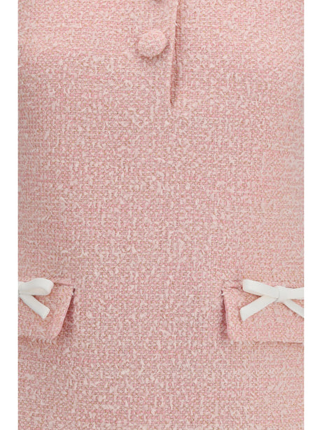 Self-Portrait Bouclé mini Dress with lace collar - Pink