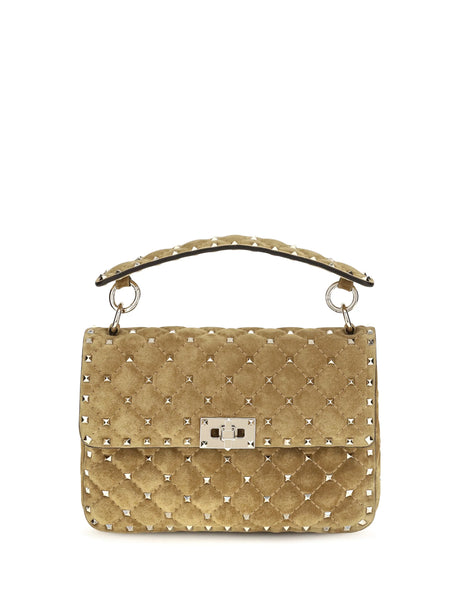 Valentino Garavani Medium Rockstud Spike suede Top Handle Bag - Havana Beige