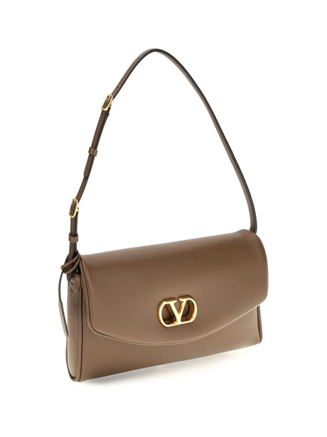 Valentino Garavani Devain leather Shoulder Bag - Wood Brown