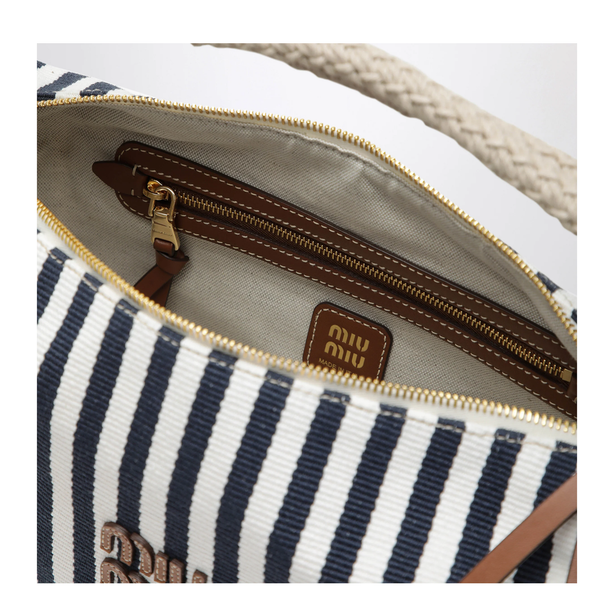 Medium Canvas Top Handle Bag - Blue/Cognac