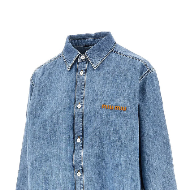 MIU MIU Logo embroidery chambray denim shirt