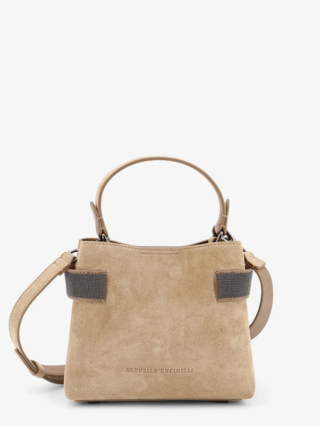 Brunello Cucinelli Suede shoulder bag with Monili detail - Miele