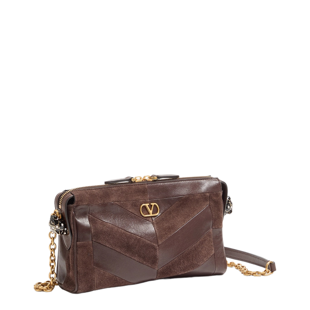 Panthea Small Suede and Nappa Patchwork Shoulder Bag - Ebony