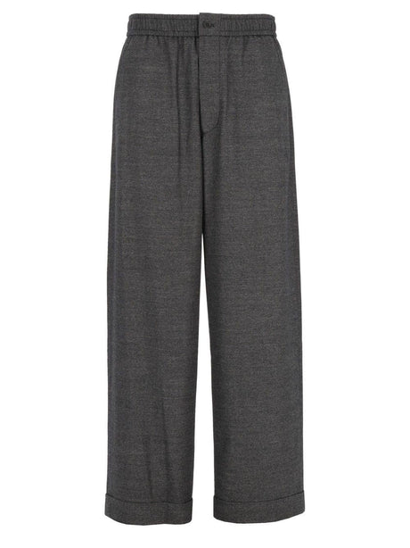 Giorgio Armani Oversized Denim-Effect Virgin Wool And Cashmere Trousers - Grey
