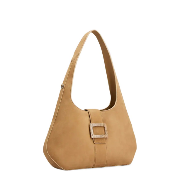 Belle Vivier Medium Suede Shoulder Bags - Camel