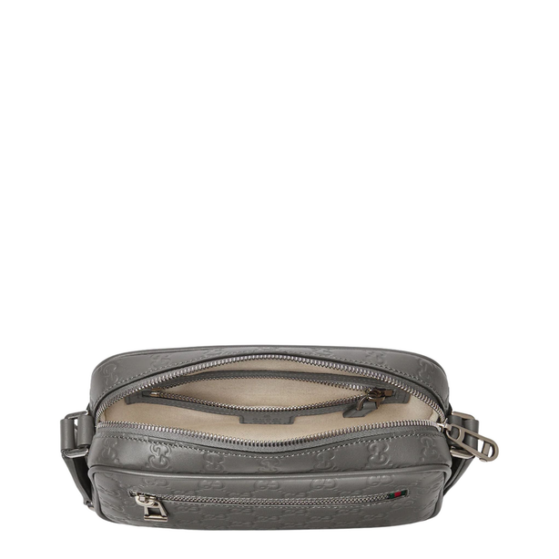 GG Emblem Small Smooth Leather Crossbody - Grey