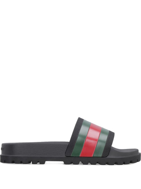 Black Rubber Web Slide Sandal
