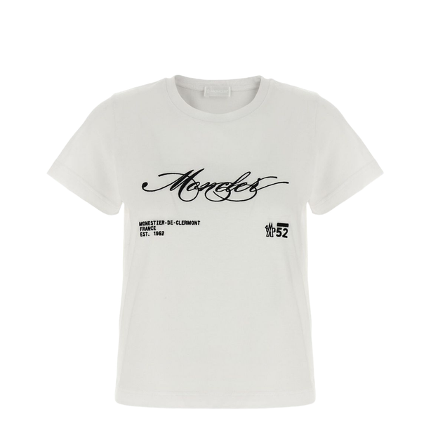 White Embroidered Cursive Logo Cotton T-Shirt