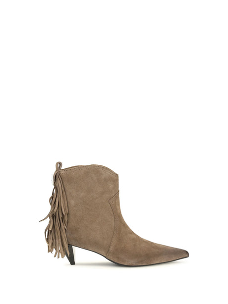 Pinko Suede leather Didi ankle Boots with fringes - Tobacco