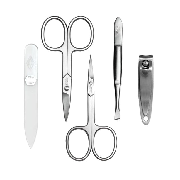 Giesen & Forsthoff Timor® 5-piece Manicure Set with glass nail file, in Black Cowhide Leather Pouch