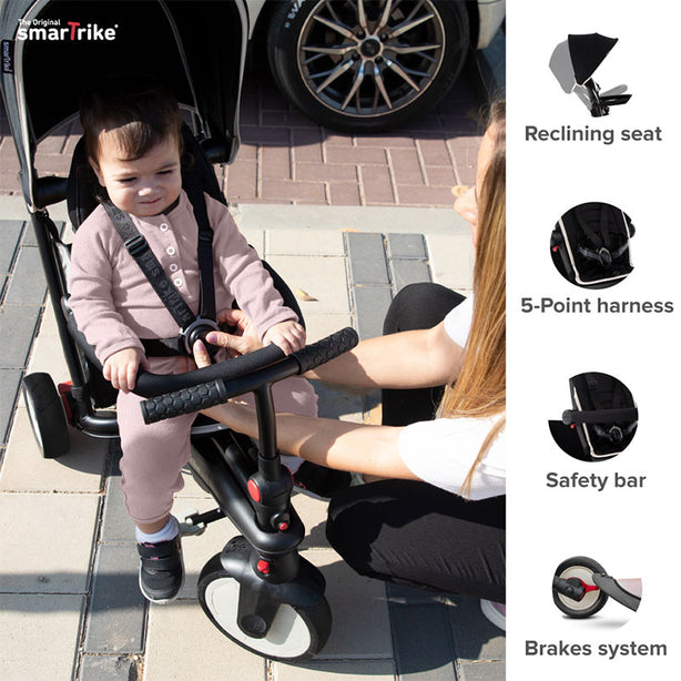 smarTrike STR3 5-in-1 Stroller Trike (Black with Cream Piping)