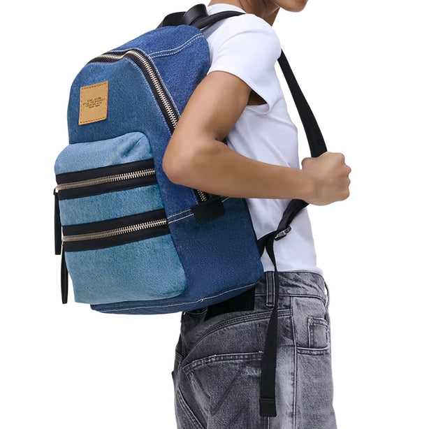 Marc Jacobs The Biker Colorblock Denim Large Backpack Bag - Indigo Multi 2P5HBP003H03