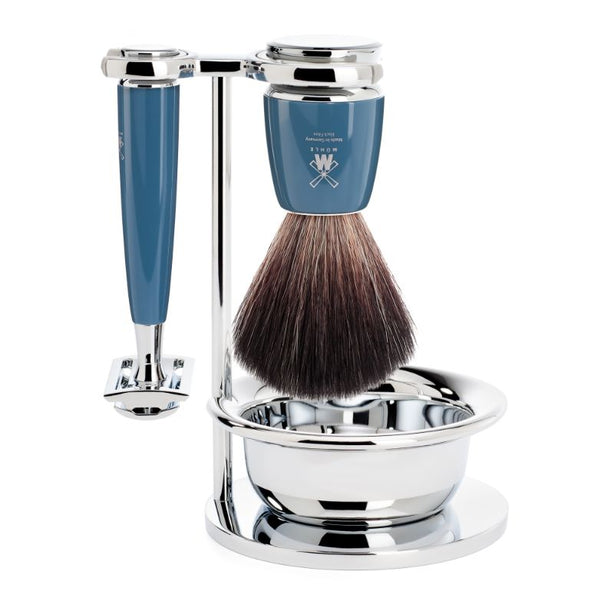 MUHLE Rytmo, Petrol, Shaving Set with bowl, Safety Razor & Black Fibre Shaving Brush