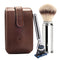 MUHLE Travel Shaving Set - Brown Leather Pouch, Gillette® Fusion™ 5 Razor, Silvertip Fibre® Brush