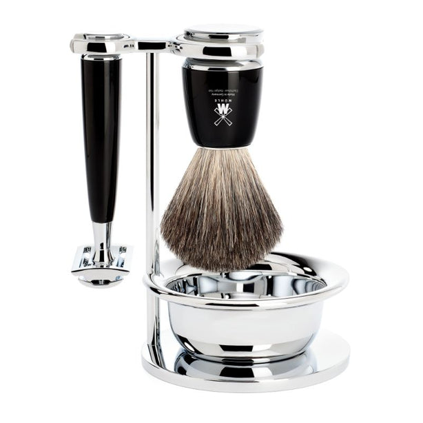 Mühle  Rytmo, Resin Black, Shaving Set with bowl, Safety Razor & Pure Badger Shaving Brush