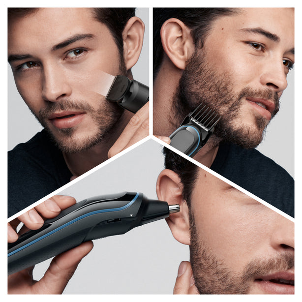 Braun MGK5380, 9-in-1 Beard Trimmer for Men, All-in-One Tool, Hair Clipper, For Face, Hair, Body, Ear, Nose, 7 attachments, Black / Nordic Blue.
