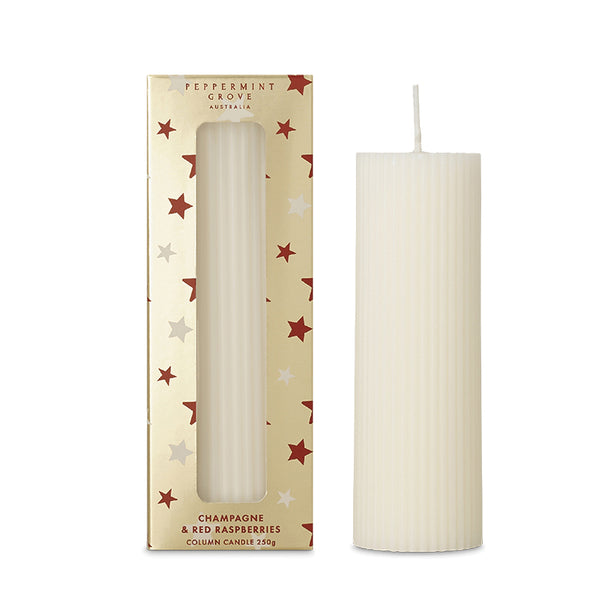 PGA Champagne & Red Raspberries Xmas Column Candle (250g)